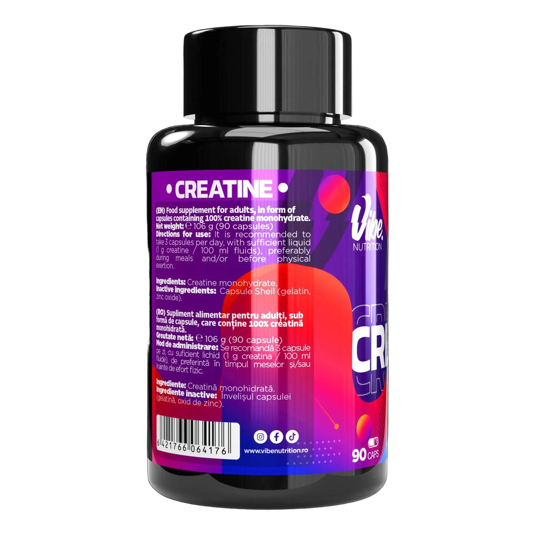 Creatină Monohidrată 100% | 1g per capsulă | 90 Capsule