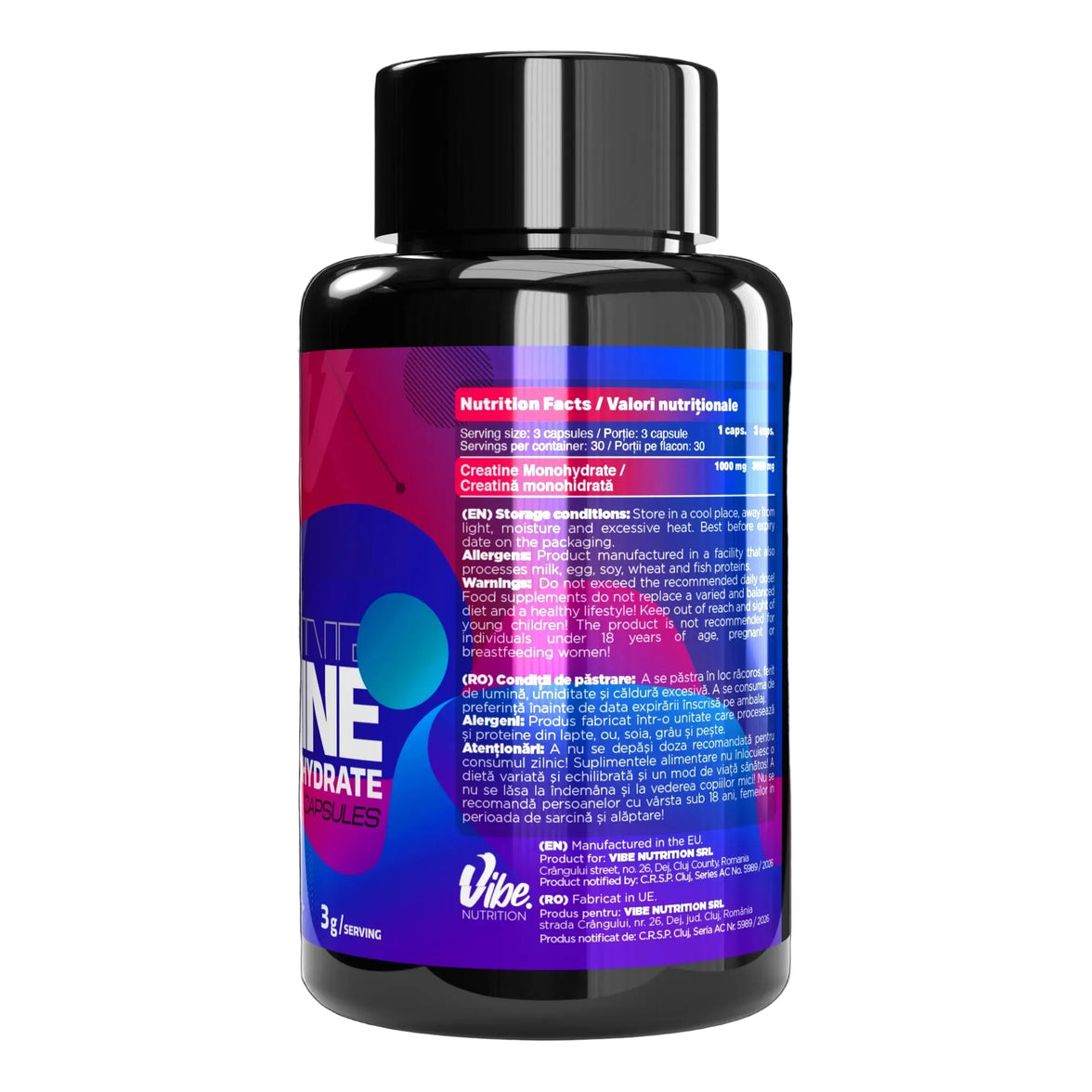 Creatină Monohidrată 100% | 1g per capsulă | 90 Capsule
